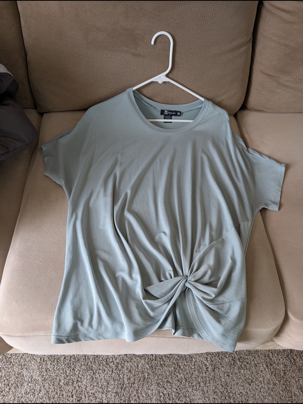 Miss Chievous Bluish Gray Twist-Front Short Sleeve Tee